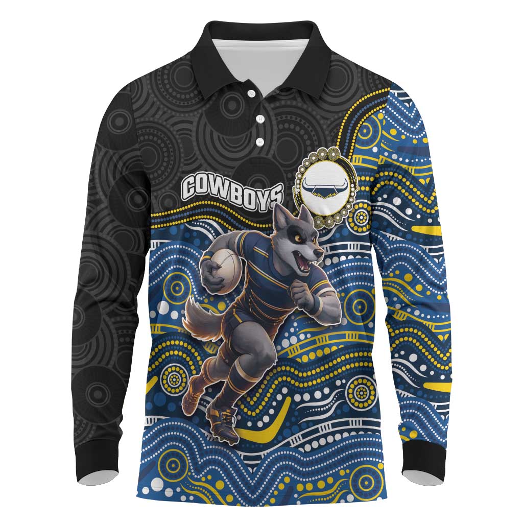 Custom Cowboys Long Sleeve Polo Shirt Cattle Dog Mascot With Aboriginal Indigenous