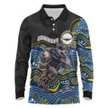 Custom Cowboys Long Sleeve Polo Shirt Cattle Dog Mascot With Aboriginal Indigenous