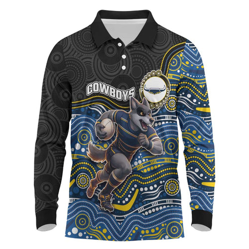 Custom Cowboys Long Sleeve Polo Shirt Cattle Dog Mascot With Aboriginal Indigenous