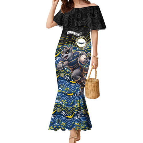 Custom Cowboys Mermaid Dress Cattle Dog Mascot With Aboriginal Indigenous