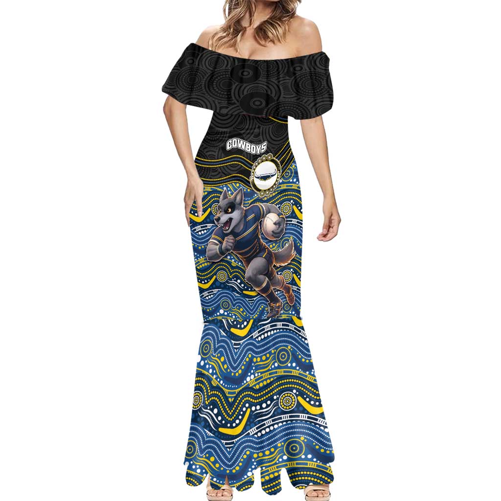 Custom Cowboys Mermaid Dress Cattle Dog Mascot With Aboriginal Indigenous