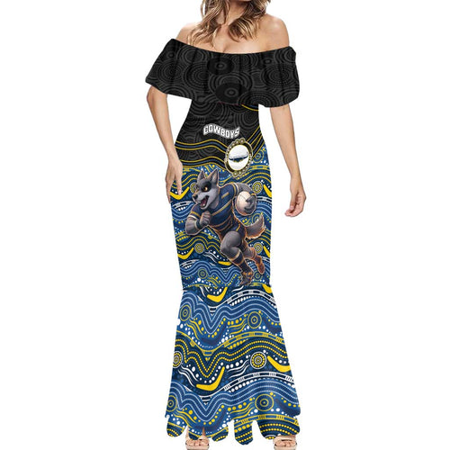 Custom Cowboys Mermaid Dress Cattle Dog Mascot With Aboriginal Indigenous