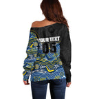 Custom Cowboys Off Shoulder Sweater Cattle Dog Mascot With Aboriginal Indigenous