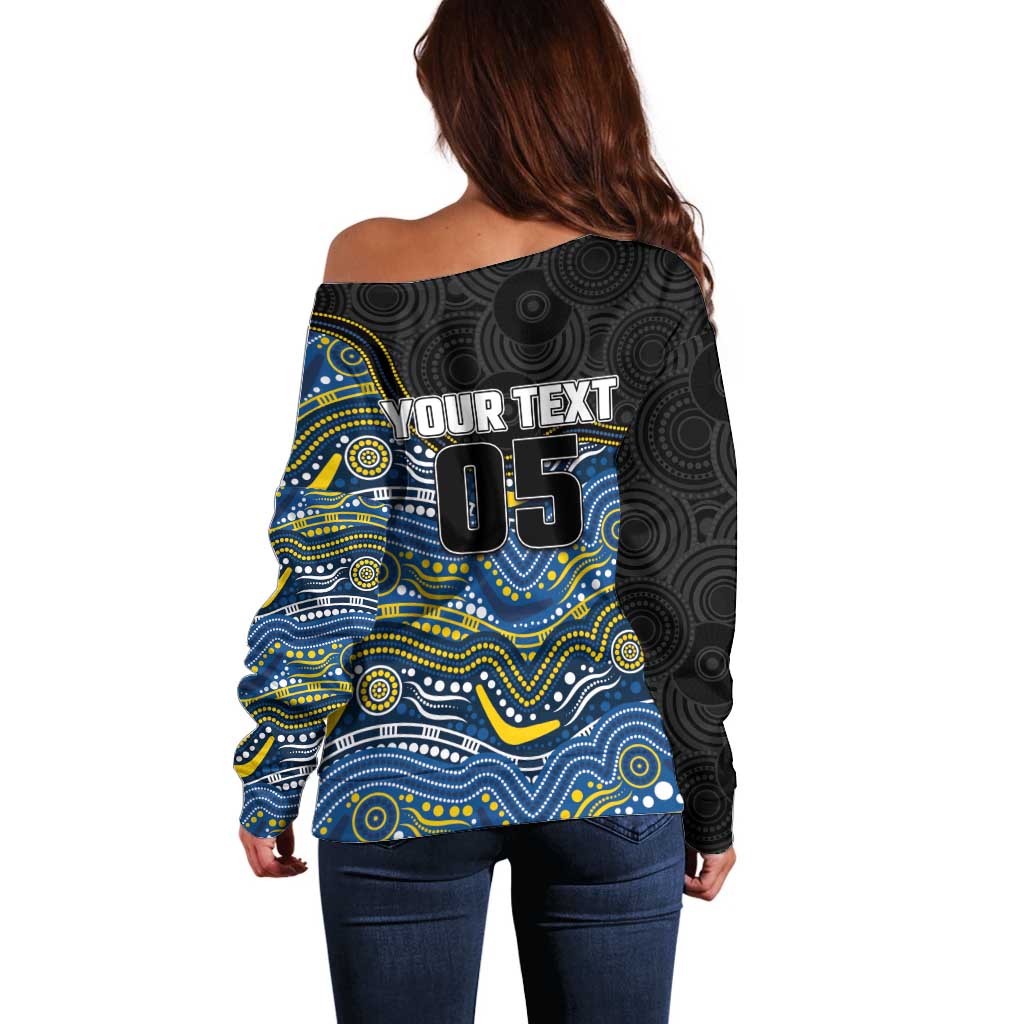 Custom Cowboys Off Shoulder Sweater Cattle Dog Mascot With Aboriginal Indigenous