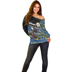 Custom Cowboys Off Shoulder Sweater Cattle Dog Mascot With Aboriginal Indigenous