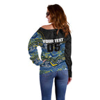 Custom Cowboys Off Shoulder Sweater Cattle Dog Mascot With Aboriginal Indigenous
