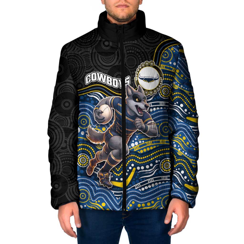 Custom Cowboys Padded Jacket Cattle Dog Mascot With Aboriginal Indigenous