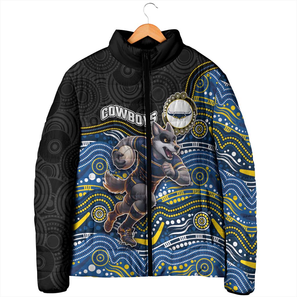 Custom Cowboys Padded Jacket Cattle Dog Mascot With Aboriginal Indigenous