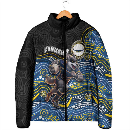 Custom Cowboys Padded Jacket Cattle Dog Mascot With Aboriginal Indigenous