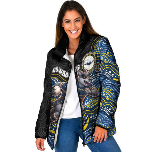 Custom Cowboys Padded Jacket Cattle Dog Mascot With Aboriginal Indigenous