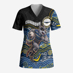 Custom Cowboys Scrub Top Cattle Dog Mascot With Aboriginal Indigenous