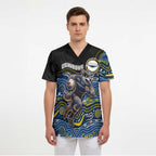 Custom Cowboys Scrub Top Cattle Dog Mascot With Aboriginal Indigenous