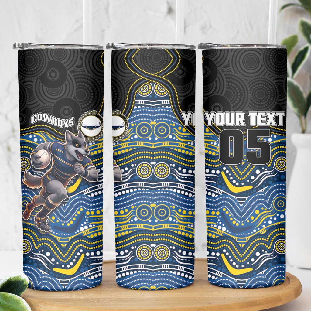 Custom Cowboys Skinny Tumbler Cattle Dog Mascot With Aboriginal Indigenous