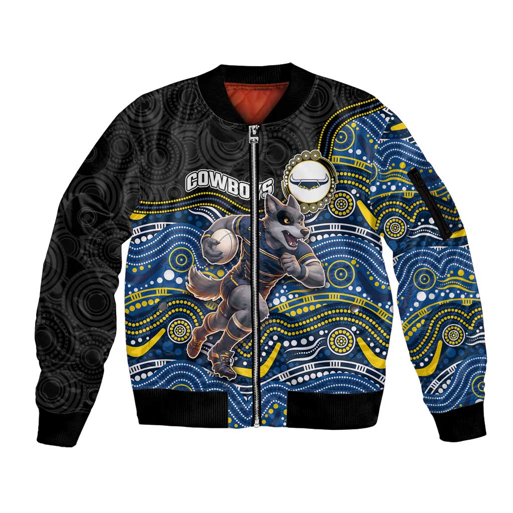 Custom Cowboys Sleeve Zip Bomber Jacket Cattle Dog Mascot With Aboriginal Indigenous