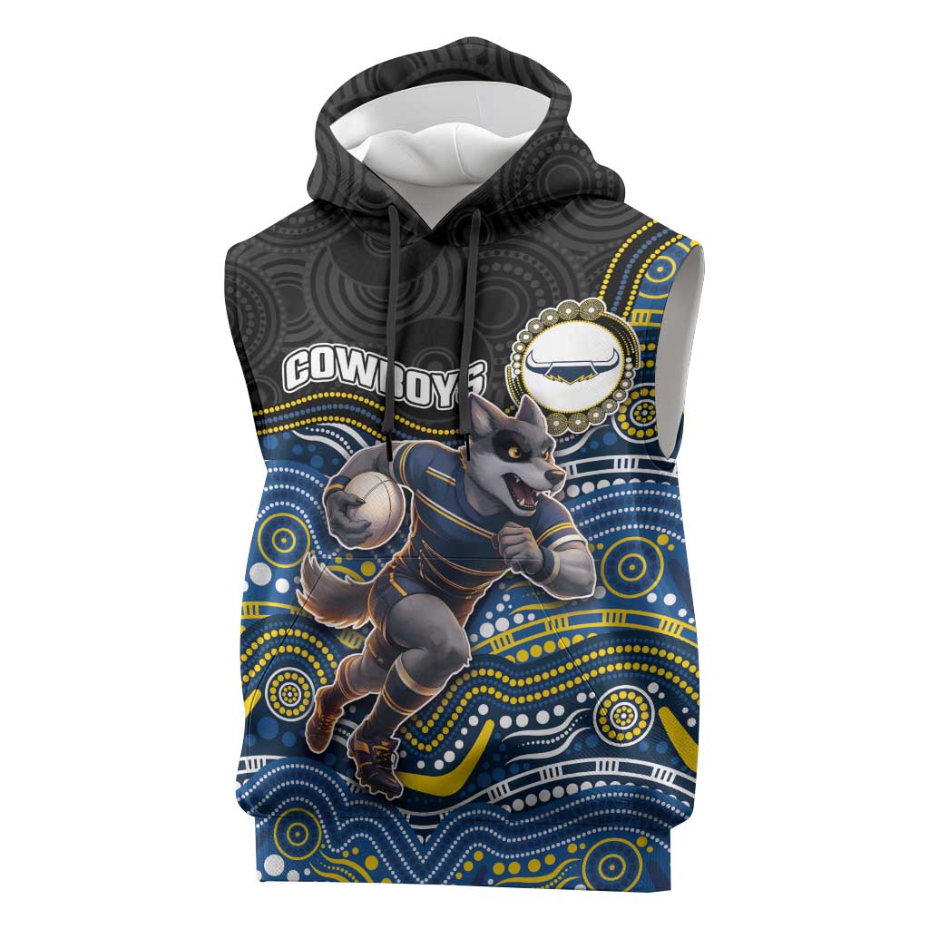 Custom Cowboys Sleeveless Hoodie Cattle Dog Mascot With Aboriginal Indigenous