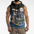 Custom Cowboys Sleeveless Hoodie Cattle Dog Mascot With Aboriginal Indigenous