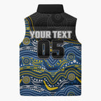 Custom Cowboys Sleeveless Puffer Jacket Cattle Dog Mascot With Aboriginal Indigenous