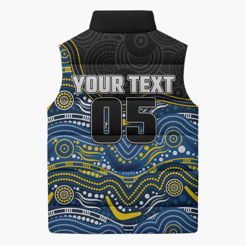 Custom Cowboys Sleeveless Puffer Jacket Cattle Dog Mascot With Aboriginal Indigenous