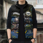 Custom Cowboys Sleeveless Puffer Jacket Cattle Dog Mascot With Aboriginal Indigenous