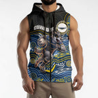 Custom Cowboys Sleeveless Zip Hoodie Cattle Dog Mascot With Aboriginal Indigenous