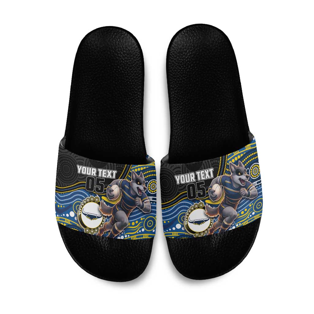Custom Cowboys Slide Sandals Cattle Dog Mascot With Aboriginal Indigenous