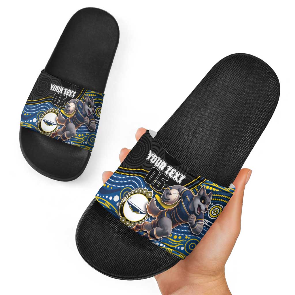Custom Cowboys Slide Sandals Cattle Dog Mascot With Aboriginal Indigenous
