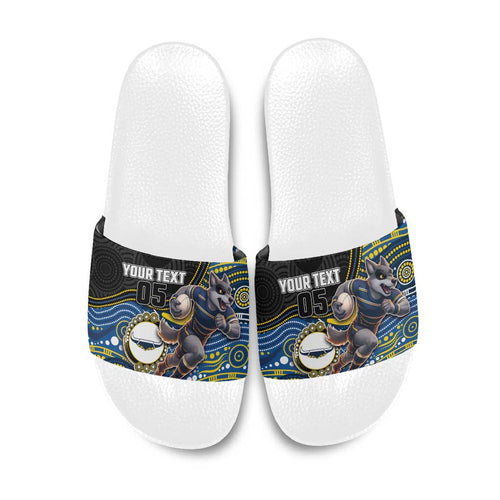 Custom Cowboys Slide Sandals Cattle Dog Mascot With Aboriginal Indigenous