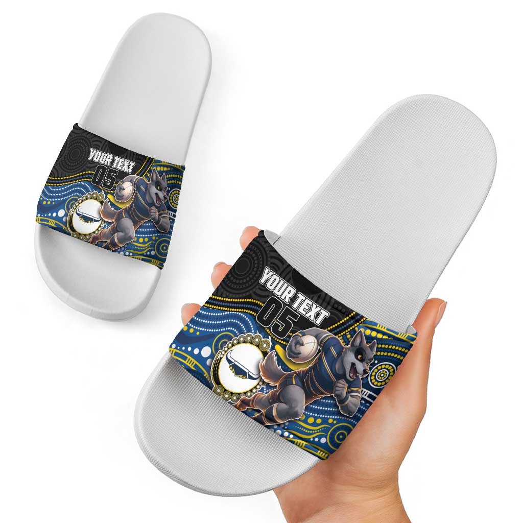 Custom Cowboys Slide Sandals Cattle Dog Mascot With Aboriginal Indigenous