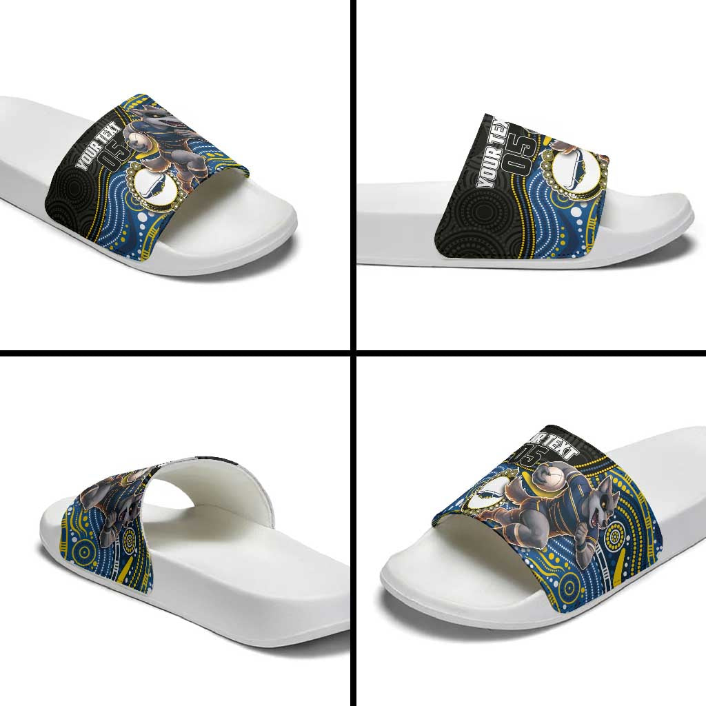Custom Cowboys Slide Sandals Cattle Dog Mascot With Aboriginal Indigenous
