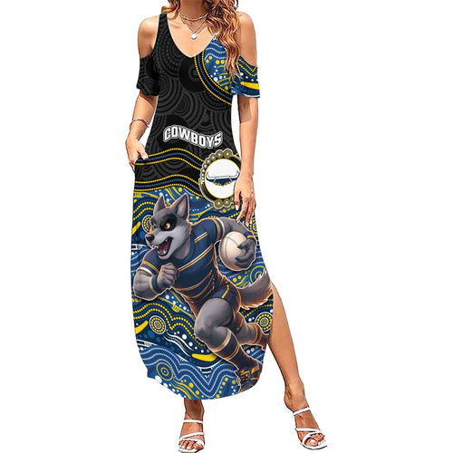 Custom Cowboys Summer Maxi Dress Cattle Dog Mascot With Aboriginal Indigenous