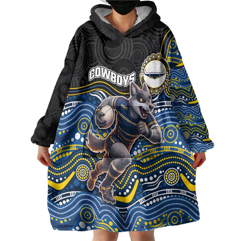 Custom Cowboys Wearable Blanket Hoodie Cattle Dog Mascot With Aboriginal Indigenous