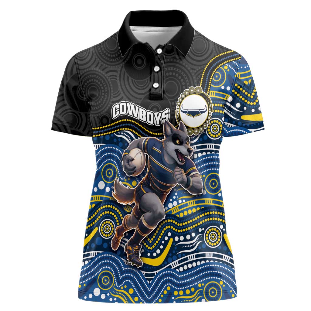 Custom Cowboys Women Polo Shirt Cattle Dog Mascot With Aboriginal Indigenous
