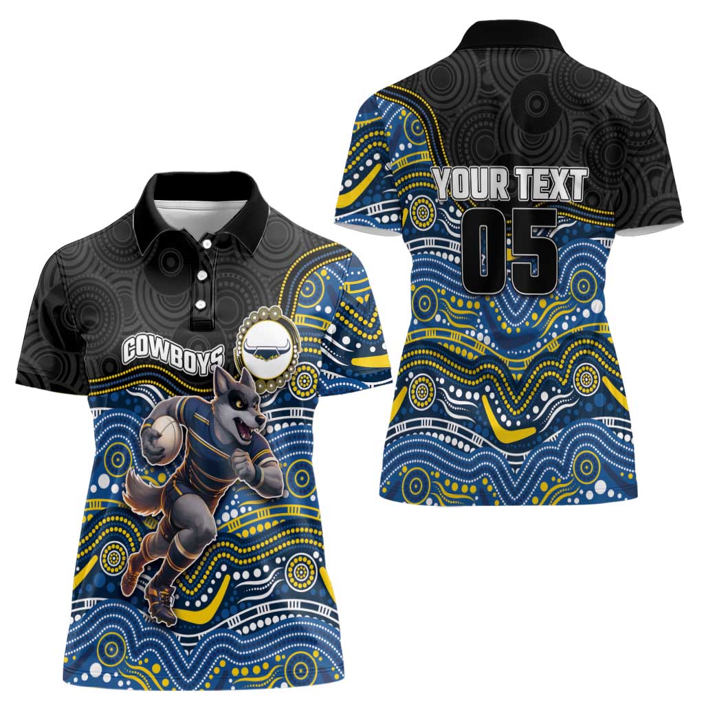Custom Cowboys Women Polo Shirt Cattle Dog Mascot With Aboriginal Indigenous