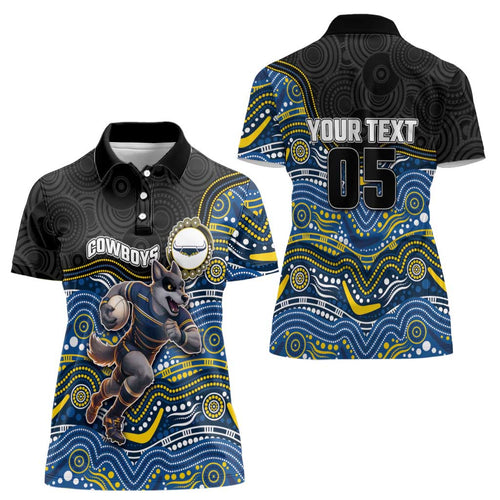 Custom Cowboys Women Polo Shirt Cattle Dog Mascot With Aboriginal Indigenous