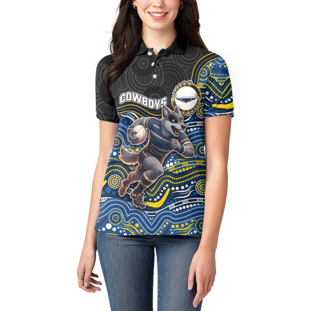 Custom Cowboys Women Polo Shirt Cattle Dog Mascot With Aboriginal Indigenous