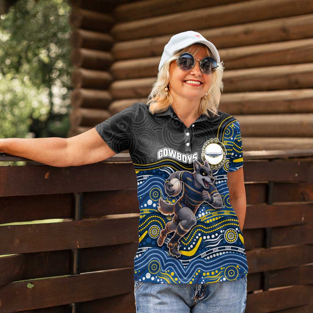 Custom Cowboys Women Polo Shirt Cattle Dog Mascot With Aboriginal Indigenous