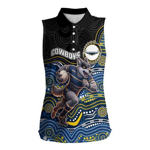 Custom Cowboys Women Sleeveless Polo Shirt Cattle Dog Mascot With Aboriginal Indigenous