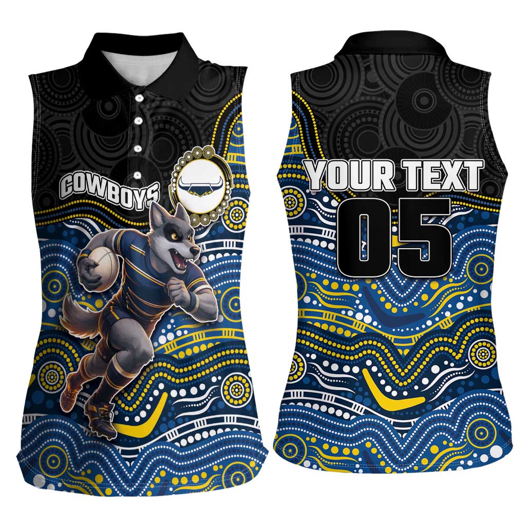 Custom Cowboys Women Sleeveless Polo Shirt Cattle Dog Mascot With Aboriginal Indigenous