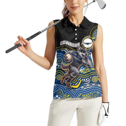 Custom Cowboys Women Sleeveless Polo Shirt Cattle Dog Mascot With Aboriginal Indigenous