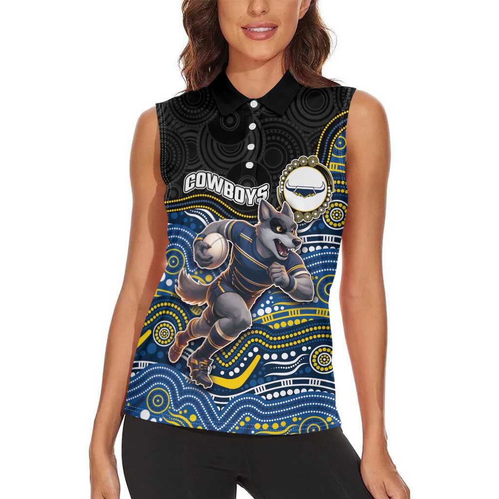 Custom Cowboys Women Sleeveless Polo Shirt Cattle Dog Mascot With Aboriginal Indigenous