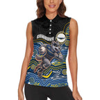 Custom Cowboys Women Sleeveless Polo Shirt Cattle Dog Mascot With Aboriginal Indigenous