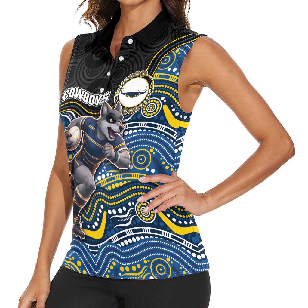 Custom Cowboys Women Sleeveless Polo Shirt Cattle Dog Mascot With Aboriginal Indigenous
