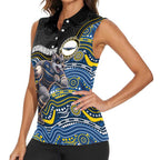 Custom Cowboys Women Sleeveless Polo Shirt Cattle Dog Mascot With Aboriginal Indigenous