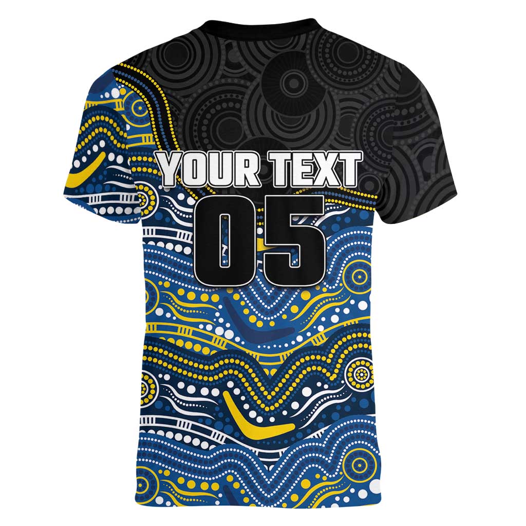 Custom Cowboys Women V-Neck T-Shirt Cattle Dog Mascot With Aboriginal Indigenous