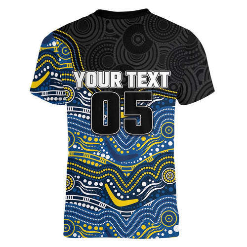 Custom Cowboys Women V-Neck T-Shirt Cattle Dog Mascot With Aboriginal Indigenous