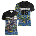 Custom Cowboys Women V-Neck T-Shirt Cattle Dog Mascot With Aboriginal Indigenous