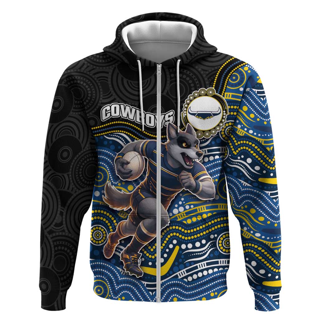 Custom Cowboys Zip Hoodie Cattle Dog Mascot With Aboriginal Indigenous