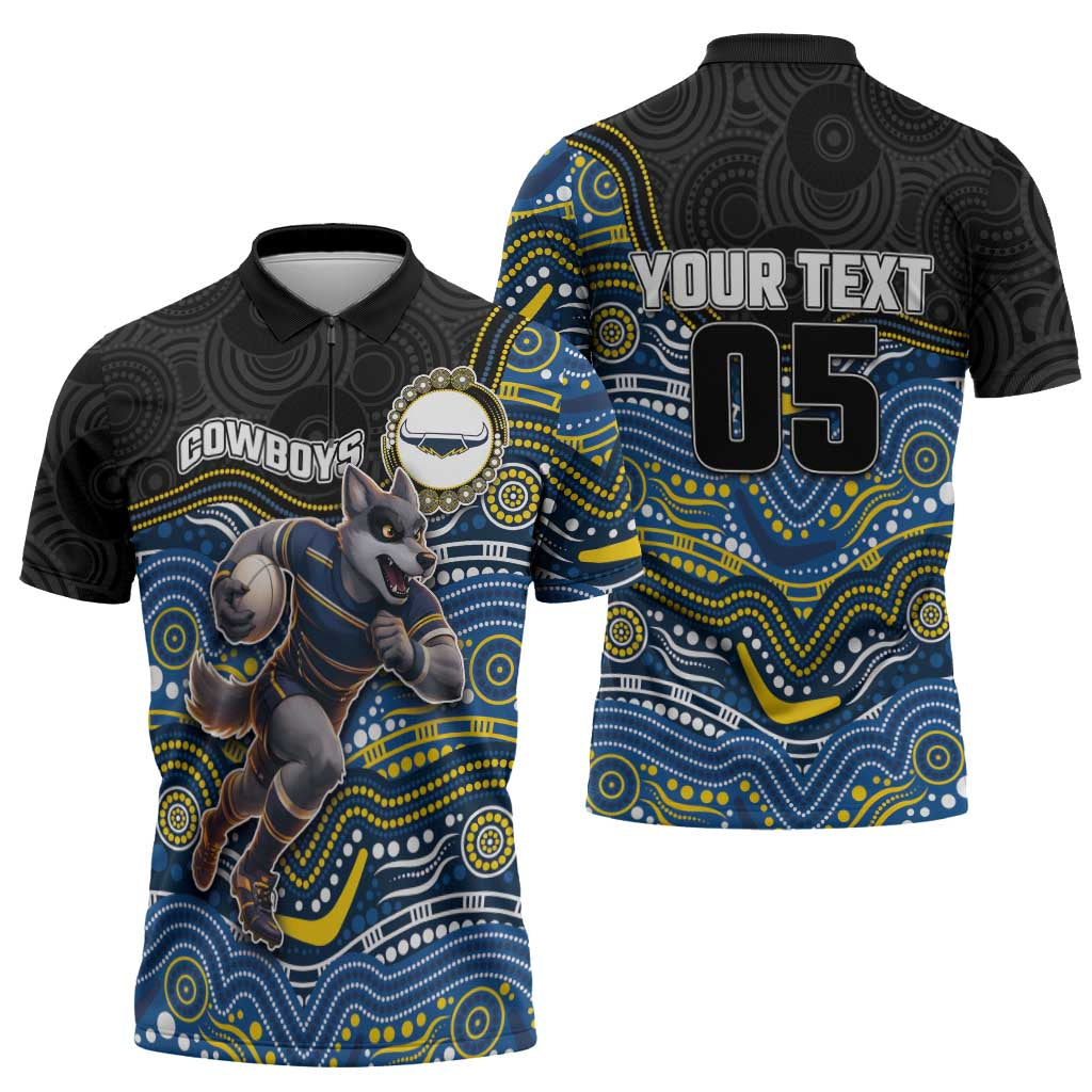 Custom Cowboys Zipper Polo Shirt Cattle Dog Mascot With Aboriginal Indigenous