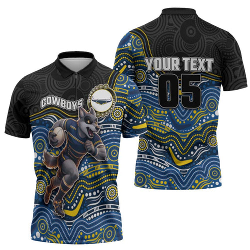 Custom Cowboys Zipper Polo Shirt Cattle Dog Mascot With Aboriginal Indigenous