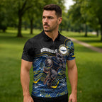 Custom Cowboys Zipper Polo Shirt Cattle Dog Mascot With Aboriginal Indigenous